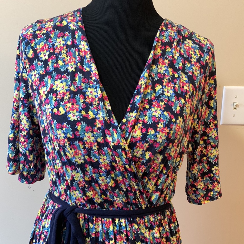 Chris & Carol Floral Half Sleeve A-Line Dress with Waist Tie Women’s Large - Picture 5 of 12